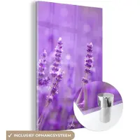 MuchoWow Glasschilderij - Foto op glas - Acrylglas - Bloemen - Paars - Lavendel - Natuur - 100x150 cm - Schilderij glas - Schilderij paars - Glasschilderij natuur - Woondecoratie