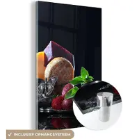 MuchoWow Glasschilderij 100x150 cm - Schilderij acrylglas - Rustiek - Fruit - Kaas - Tafel - Stilleven - Foto op glas - Schilderijen