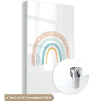 MuchoWow Glasschilderij 120x180 cm - Schilderij acrylglas - Regenboog - Kinderen - Pastel - Stippen - Baby - Foto op glas - Schilderijen