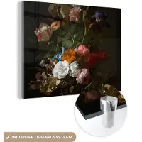 MuchoWow Glasschilderij 160x120 cm - Schilderij acrylglas - Vaas met bloemen - Schilderij van Rachel Ruysch - Foto op glas - Schilderijen