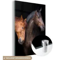 MuchoWow - Glasschilderij - Acrylglas - Paarden - Natuur - Zwart - Muurdecoratie - Schilderijen glas - 120x160 cm - Foto op glas - Wanddecoratie