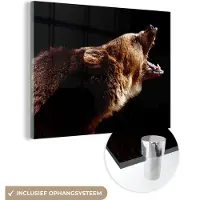 MuchoWow Glasschilderij 40x30 cm - Schilderij acrylglas - Beer - Wild dier - Tanden - Foto op glas - Schilderijen