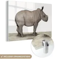 MuchoWow Glasschilderij 180x120 cm - Schilderij acrylglas - Neushoorn - Dieren - Kinderen - Jongens - Meisjes - Foto op glas - Schilderijen
