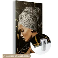MuchoWow Glasschilderij 40x60 cm - Schilderij acrylglas - Vrouw - Hoofddoek - Bankbiljetten - Foto op glas - Schilderijen