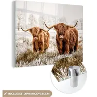 MuchoWow Glasschilderij 80x60 cm - Schilderij acrylglas - Schotse hooglander - Koe - Dieren - Foto op glas - Schilderijen