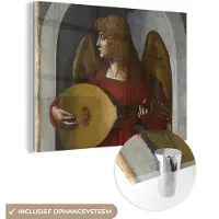 MuchoWow Glasschilderij 160x120 cm - Schilderij acrylglas - An angel in red with a lute - Leonardo da Vinci - Foto op glas - Schilderijen