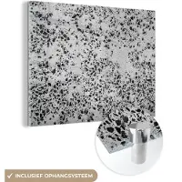 MuchoWow Glasschilderij - Graniet - Steen - Zwart - Wit - 80x60 cm - Foto op glas - Decoratie slaapkamer