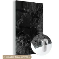 MuchoWow Glasschilderij - Zwart - Graniet - Steen - Wit - 120x180 cm - Foto op glas - Kamerdecoratie