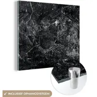 MuchoWow Glasschilderij - Zwart - Wit - Steen - Graniet - 90x90 cm - Wanddecoratie - Slaapkamer decoratie