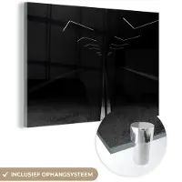 MuchoWow Glasschilderij 180x120 cm - Schilderij acrylglas - Zwart - Wit - Weg - Tunnel - Foto op glas - Schilderijen