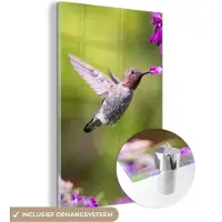 MuchoWow Glasschilderij 20x30 cm - Schilderij acrylglas - Kolibrie - Vogel - Bloemen - Natuur - Foto op glas - Schilderijen
