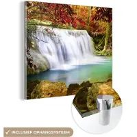 MuchoWow Glasschilderij 50x50 cm - Schilderij acrylglas - Herfst - Waterval - Natuur - Foto op glas - Schilderijen