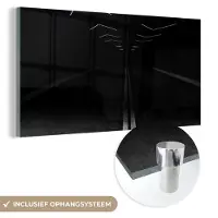 MuchoWow Glasschilderij 40x20 cm - Schilderij acrylglas - Zwart - Wit - Weg - Tunnel - Foto op glas - Schilderijen
