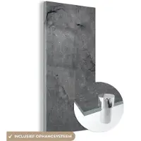 MuchoWow Glasschilderij zwart wit - Graniet - Grijs - Steen - Industrieel - 20x40 cm - Foto op glas - Slaapkamer decoratie