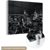 MuchoWow Glasschilderij 120x90 cm - Schilderij acrylglas - Skyline - Zwart - Wit - New York - Amerika - Foto op glas - Schilderijen