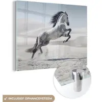 MuchoWow Glasschilderij 160x120 cm - Schilderij acrylglas - Paard - Dieren - Zand - Natuur - Foto op glas - Schilderijen