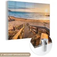 MuchoWow Glasschilderij 180x120 cm - Schilderij acrylglas - Strand - Trap - Portugal - Foto op glas - Muurdecoratie woonkamer - Wanddecoratie slaapkamer - Schilderijen