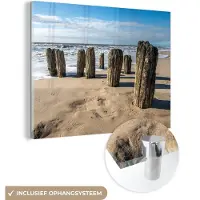 MuchoWow Glasschilderij - Acrylplaat - Strand - Zee - Golf - Foto op glas - Schilderij glas - Acrylglas - Wanddecoratie - Kamerdecoratie - 40x30 cm - Schilderijen woonkamer