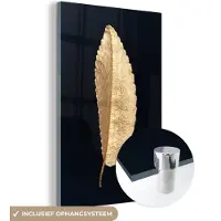 MuchoWow Glasschilderij 120x180 cm - Schilderij acrylglas - Bladeren - Black and gold - Luxe - Chic - Natuur - Foto op glas - Schilderijen