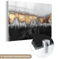 MuchoWow Glasschilderij 180x120 cm - Schilderij acrylglas - Gold - Chic - Abstract - Foto op glas - Schilderijen