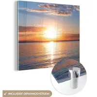 MuchoWow Glasschilderij 50x50 cm - Schilderij acrylglas - Zee - Zon - Kleuren - Foto op glas - Muurdecoratie woonkamer - Wanddecoratie slaapkamer - Schilderijen