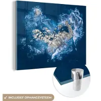MuchoWow Glasschilderij 160x120 cm - Schilderij acrylglas - Golven - Stenen - Hart - Foto op glas - Muurdecoratie woonkamer - Wanddecoratie slaapkamer - Schilderijen
