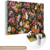 MuchoWow Glasschilderij 60x40 cm - Schilderij acrylglas - Bloemen - Vlinder - Design - Kunst - Abstract - Schilderij - Oude meesters - Foto op glas - Schilderijen