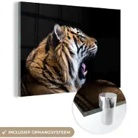 MuchoWow Glasschilderij 150x100 cm - Schilderij acrylglas - Tijger - Dieren - Portret - Foto op glas - Schilderijen