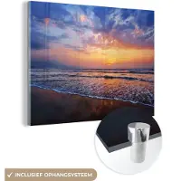 MuchoWow Glasschilderij 160x120 cm - Schilderij acrylglas - Zee - Zon - Kleuren - Foto op glas - Muurdecoratie woonkamer - Wanddecoratie slaapkamer - Schilderijen
