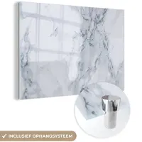 MuchoWow Glasschilderij 180x120 cm - Schilderij acrylglas - Marmer - Patroon - Gijs - Wit - Marmerlook - Luxe - Foto op glas - Schilderijen