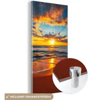 MuchoWow Glasschilderij - Glazen schilderij - Zonsondergang - Horizon - Zee - Wolken - Muurdecoratie - Schilderij zee - Foto op glas - Acrylglas - 40x80 cm - Wanddecoratie