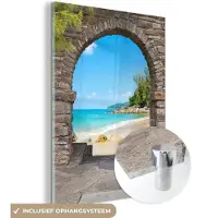 MuchoWow Glasschilderij 30x40 cm - Schilderij acrylglas - Doorkijk - Strand - Tropisch - Zomer - Foto op glas - Schilderijen