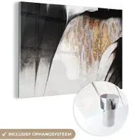 MuchoWow Glasschilderij 120x80 cm - Schilderij acrylglas - Goud - Abstract - Design - Foto op glas - Schilderijen