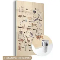 MuchoWow Glasschilderij 60x90 cm - Schilderij acrylglas - Alfabet - Dieren - Educatief - Retro - Bruin - Kind - Kinderen - Foto op glas - Schilderijen