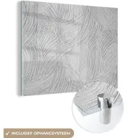 MuchoWow Glasschilderij zwart wit - Wit - Patronen - Steen - Beton - 80x60 cm - Muurdecoratie - Woondecoratie