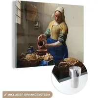 MuchoWow Glasschilderij 40x30 cm - Schilderij acrylglas - Het melkmeisje - Schilderij van Johannes Vermeer - Foto op glas - Schilderijen