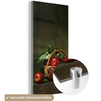 MuchoWow Glasschilderij 60x120 cm - Schilderij acrylglas - Rustiek - Appel - Fruit - Rood - Mand - Stilleven - Foto op glas - Schilderijen