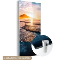 MuchoWow - Glasschilderij - Zee - Berg - Avond - Lucht - Zon - Foto op glas - Schilderijen woonkamer - 40x80 cm - Acrylglas - Wanddecoratie - Glasschilderij zee - Glasschilderij natuur