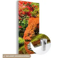 MuchoWow Glasschilderij - Foto op glas - Bomen - Stenen - Pad - Natuur - Japans - Acrylglas - Muurdecoratie - 80x160 cm - Glasschilderij natuur - Wanddecoratie - Schilderij glas - Schilderijen woonkamer
