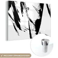 MuchoWow Glasschilderij 180x120 cm - Schilderij acrylglas - Verf - Zwart - Abstract - Foto op glas - Schilderijen