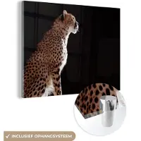 MuchoWow Glasschilderij 80x60 cm - Schilderij acrylglas - Cheeta - Dieren - Licht - Foto op glas - Schilderijen