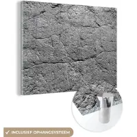 MuchoWow Glasschilderij - Zwart - Wit - Steen - Gesteente - 80x60 cm - Foto op glas - Decoratie slaapkamer