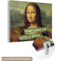 MuchoWow Glasschilderij 160x120 cm - Schilderij acrylglas - Mona Lisa - Quote - Da Vinci - Foto op glas - Schilderijen
