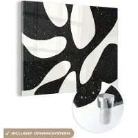 MuchoWow Glasschilderij 80x60 cm - Schilderij acrylglas - Plant - Zwart - Minimalisme - Foto op glas - Schilderijen