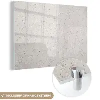 MuchoWow Glasschilderij 90x60 cm - Schilderij acrylglas - Graniet - Grijs - Patroon - Design - Wit - Foto op glas - Schilderijen