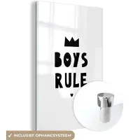 MuchoWow Glasschilderij 20x30 cm - Schilderij acrylglas - Boys Rule - Quotes - Spreuken - Kinderen - Jongens - Foto op glas - Schilderijen