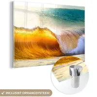 MuchoWow Glasschilderij 180x120 cm - Schilderij acrylglas - Golf - Water - Zee - Foto op glas - Muurdecoratie woonkamer - Wanddecoratie slaapkamer - Schilderijen