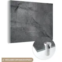 MuchoWow Glasschilderij zwart wit - Graniet - Grijs - Steen - Industrieel - 40x30 cm - Foto op glas - Slaapkamer decoratie