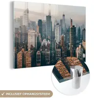 MuchoWow Glasschilderij 30x20 cm - Schilderij acrylglas - Skyline van New York - Foto op glas - Schilderijen