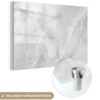 MuchoWow Glasschilderij 120x80 cm - Schilderij acrylglas - Marmer - Wit - Patronen - Steen - Marmerlook - Foto op glas - Schilderijen
